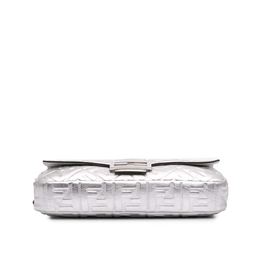 Fendi Large Zucca Embossed Baguette Satchel Silver Leather Good condition - Inside View