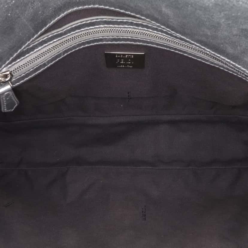 Fendi Large Zucca Embossed Baguette Satchel Silver Leather Good condition - Model View