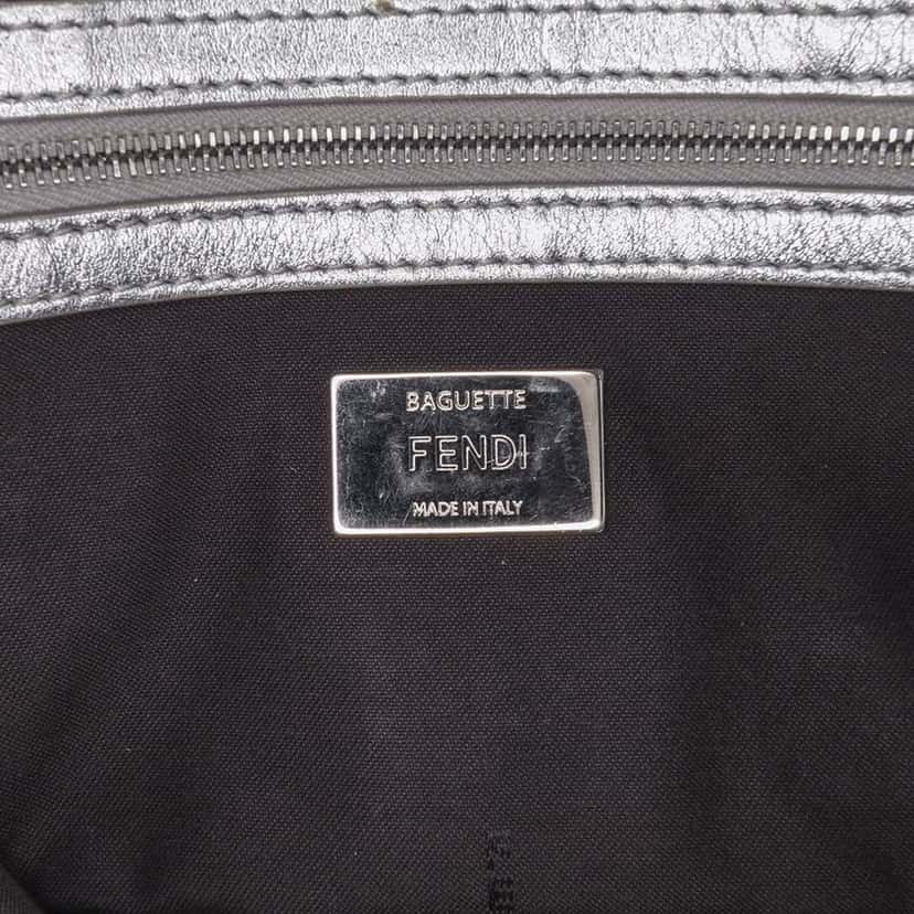 Fendi Large Zucca Embossed Baguette Satchel Silver Leather Good condition - Box View
