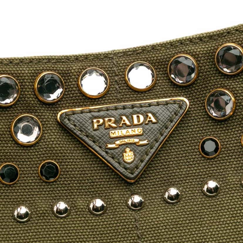 Prada Large Canvas Canapa Bijoux Tote Green Canvas Good condition - Box View