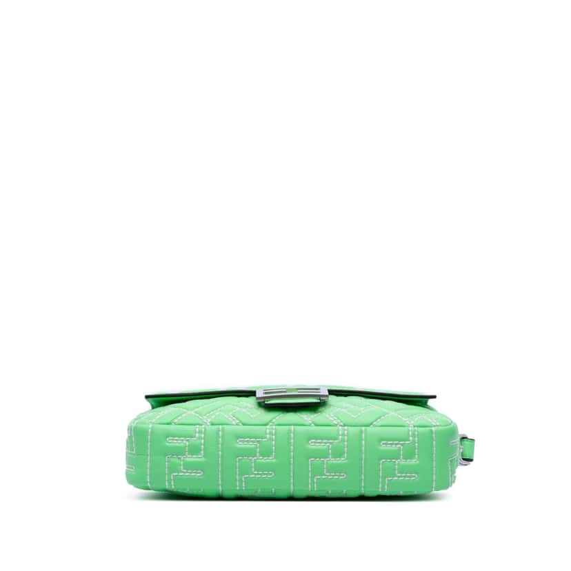 Fendi Zucca Embossed Stitched Leather Baguette Satchel Green Leather Good condition - Inside View