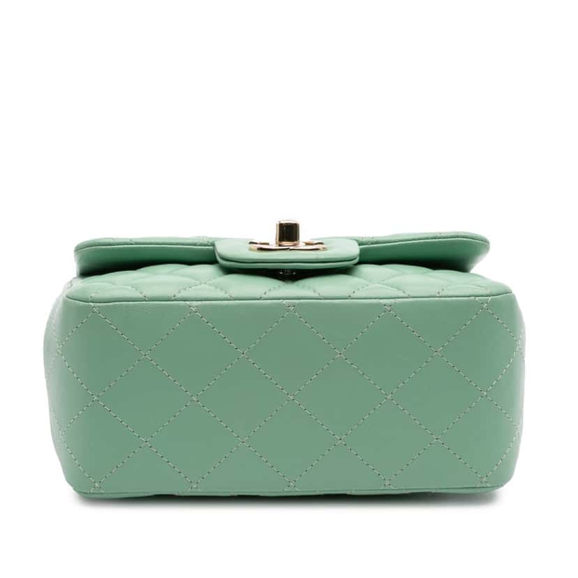 Chanel Mini Square Classic Lambskin Single Flap Green Leather Good condition - Inside View