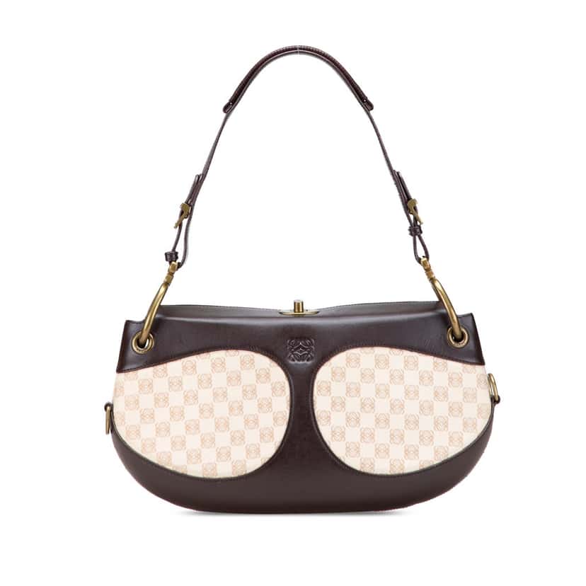 Loewe Anagram Canvas and Leather Shoulder Bag Brown Leather Good condition - Front View