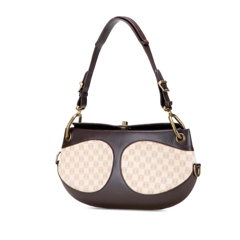 Loewe Anagram Canvas and Leather Shoulder Bag Brown Leather Good condition - Back View