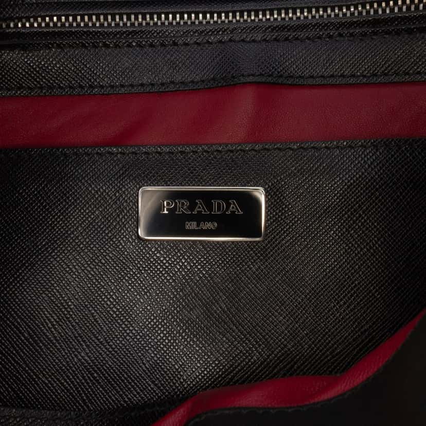 Prada Saffiano Turnlock Double Zip Studded Tote Black Leather Good condition - Box View