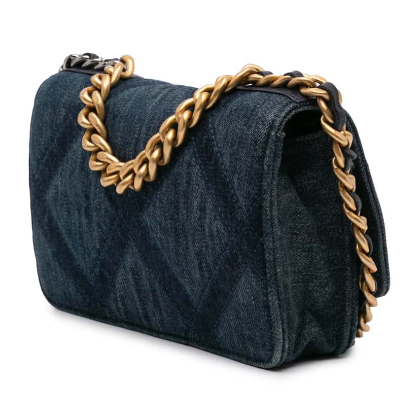 Chanel Denim 19 Flap Wallet On Chain Blue Denim Good condition - Back View