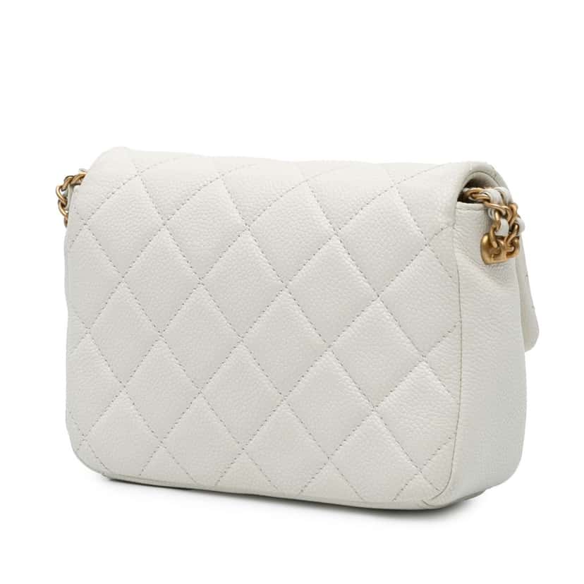 Chanel Mini Quilted Caviar Chain Soul Flap White Leather Good condition - Back View