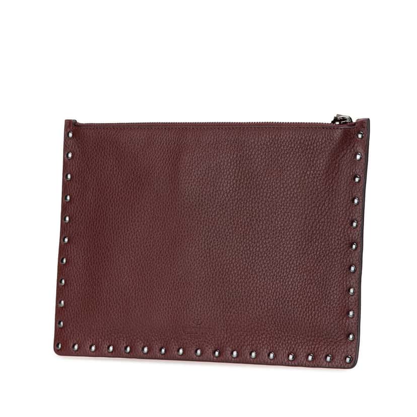 Valentino Rockstud Leather Clutch Red Leather Good condition - Back View