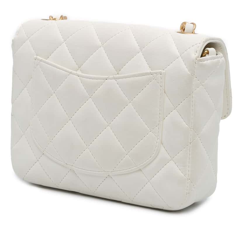 Chanel Mini Square Classic Lambskin Casino Royale Charms Single Flap White Leather Good condition - Back View