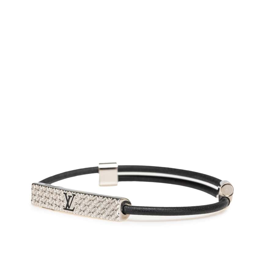 Louis Vuitton Palladium Plated Champs Elysees Bracelet Black Leather Good condition - Back View