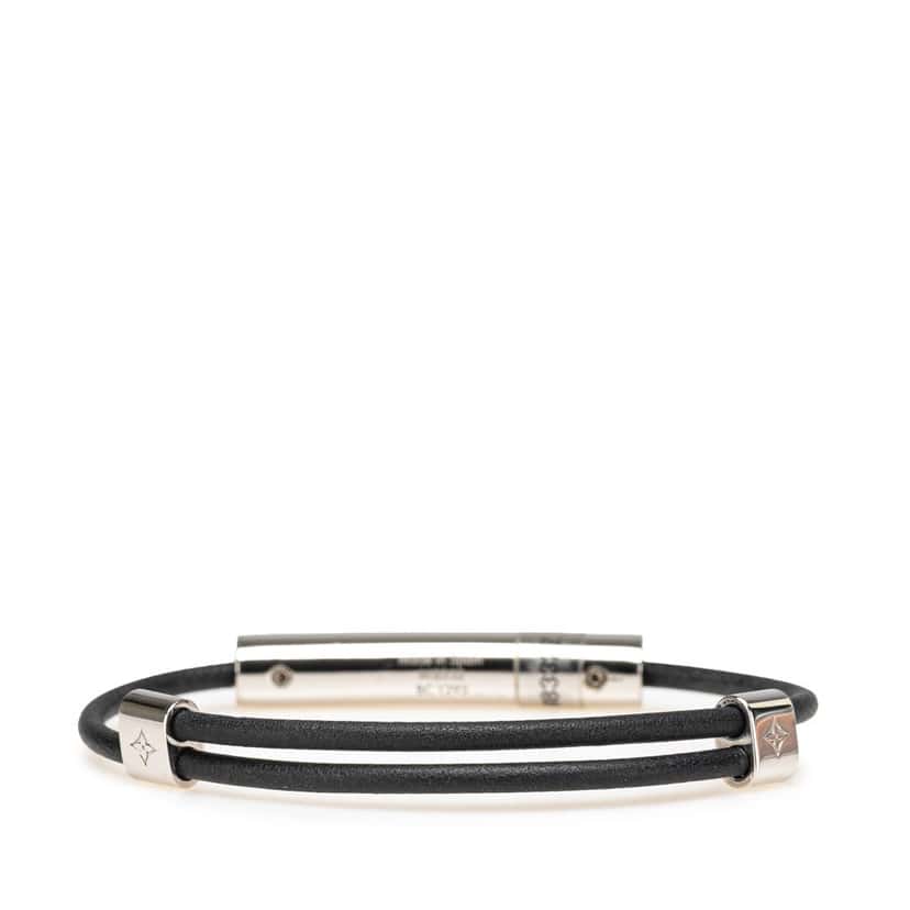 Louis Vuitton Palladium Plated Champs Elysees Bracelet Black Leather Good condition - Inside View