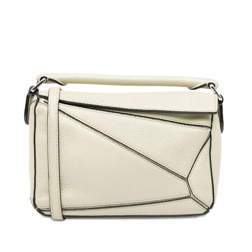Loewe Mini Calfskin Puzzle Satchel White Leather Good condition - Front View