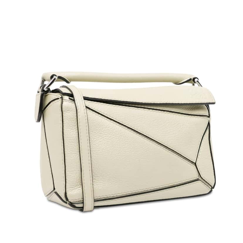 Loewe Mini Calfskin Puzzle Satchel White Leather Good condition - Back View