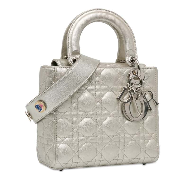 Dior Small Metallic Grained Calfskin Cannage My ABCDior Lady Dior Silver Leather Good condition - Back View