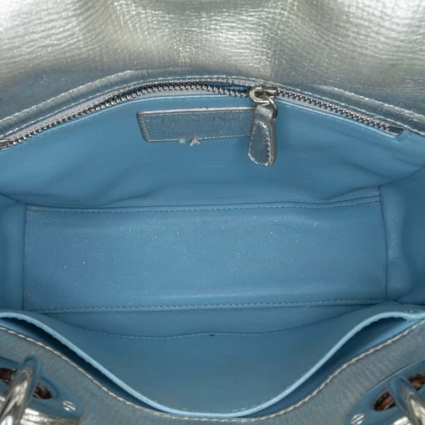 Dior Small Metallic Grained Calfskin Cannage My ABCDior Lady Dior Silver Leather Good condition - Box View