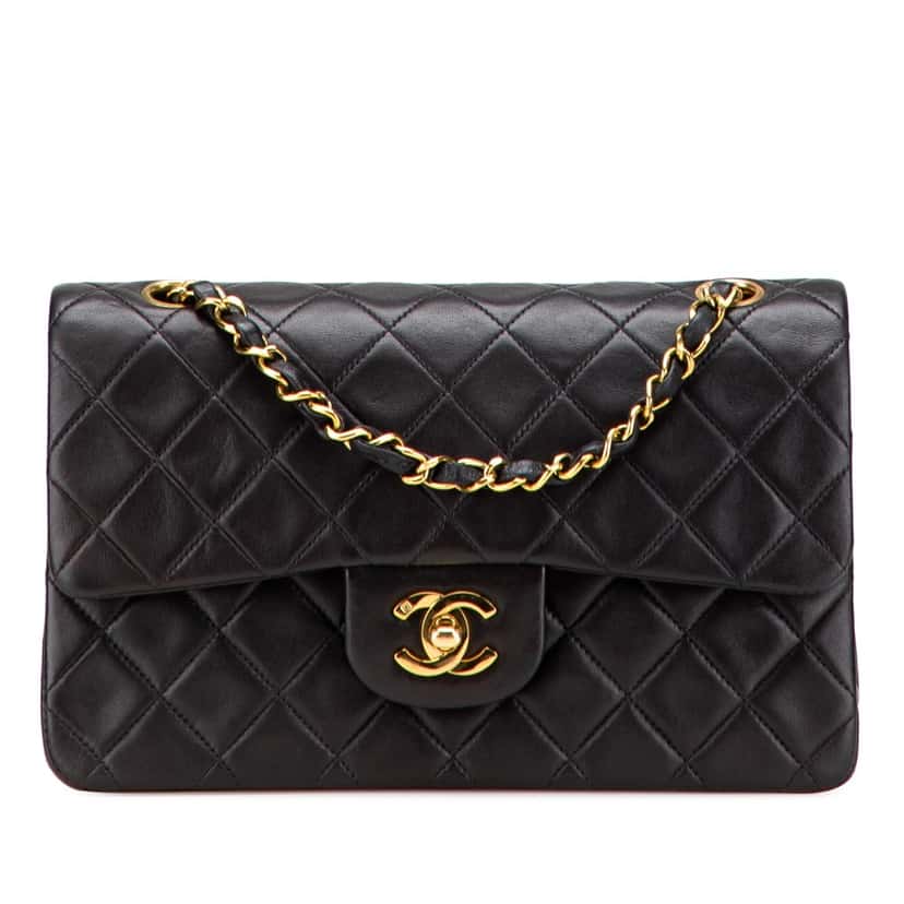 Chanel Small Classic Lambskin Double Flap Black Leather Good condition - Front View