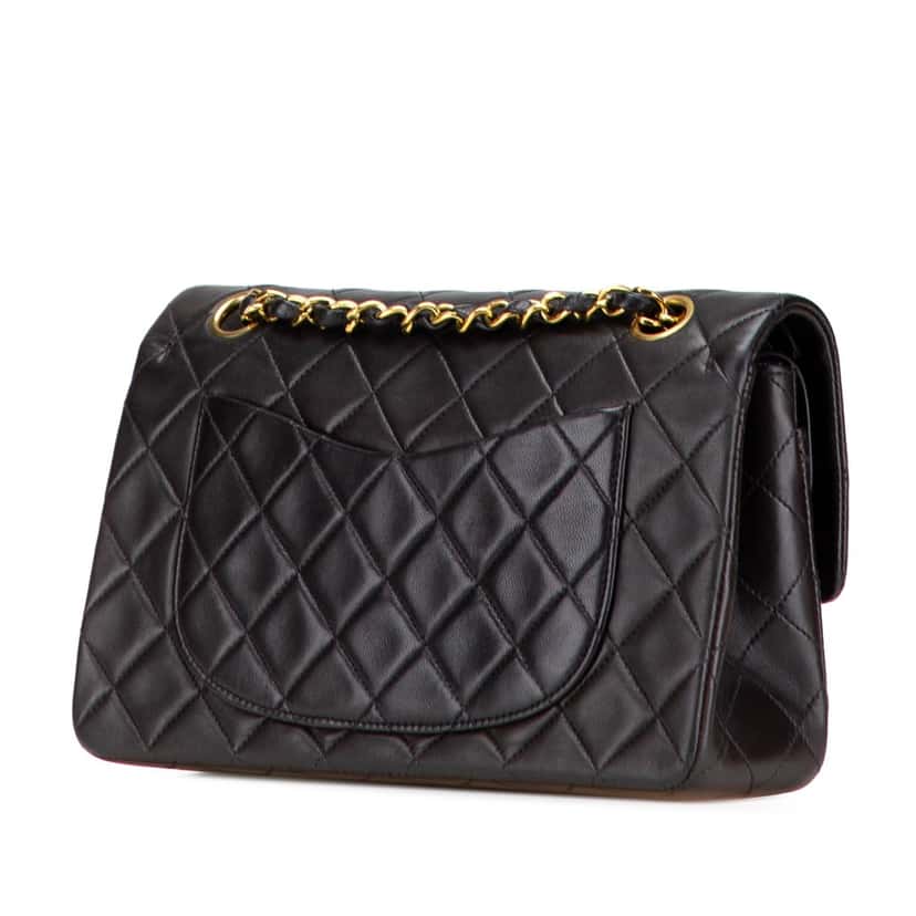 Chanel Small Classic Lambskin Double Flap Black Leather Good condition - Back View