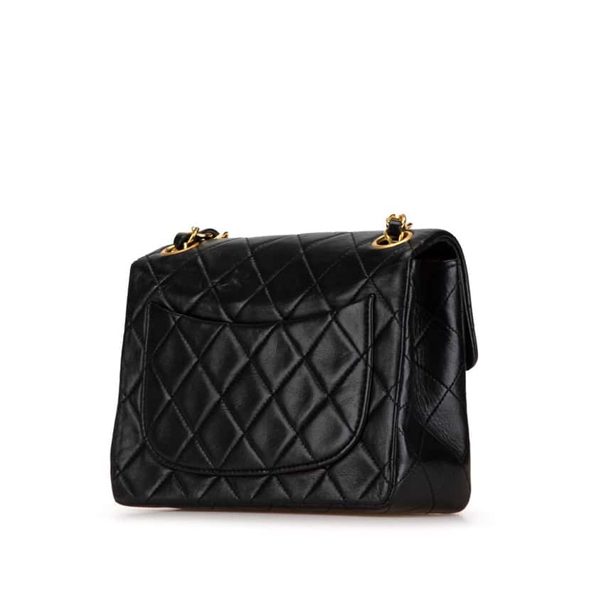 Chanel Mini Square Quilted Lambskin Single Flap Black Leather Good condition - Back View