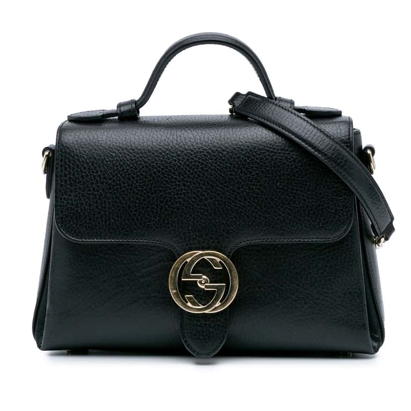 Gucci Small Dollar Calf Interlocking G Satchel Black Leather Good condition - Front View