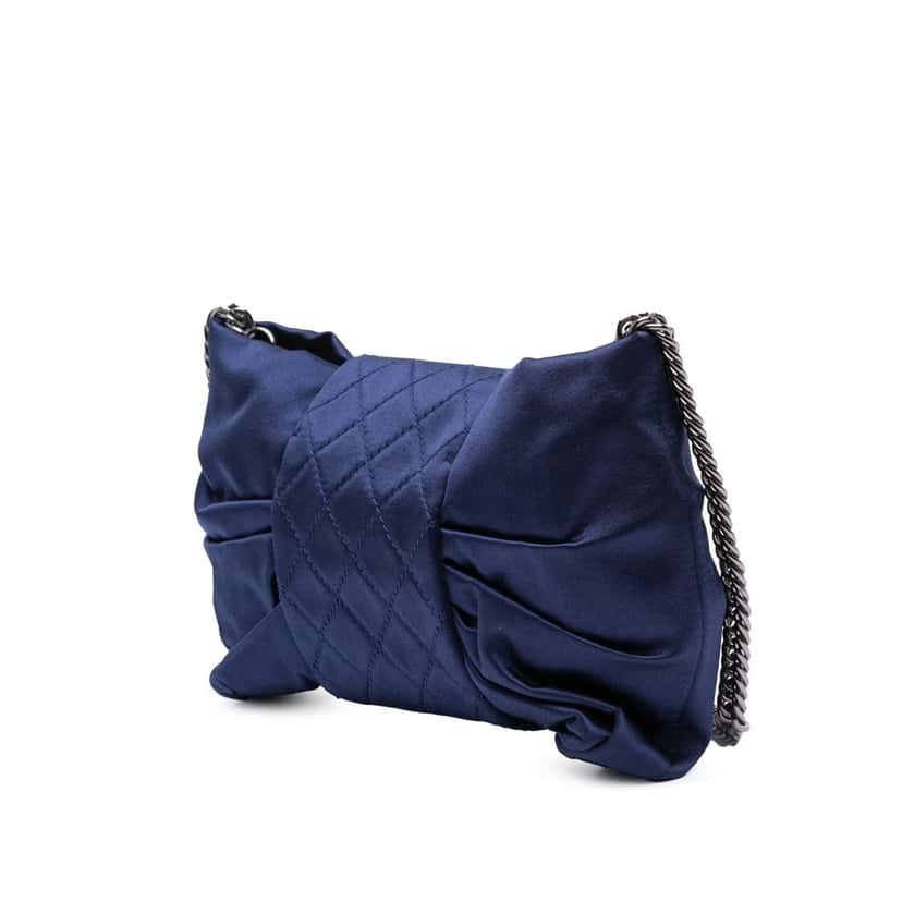 Chanel CC Satin Bow Clutch with Chain Blue Satin Good condition - Back View