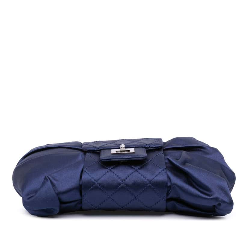 Chanel CC Satin Bow Clutch with Chain Blue Satin Good condition - Inside View
