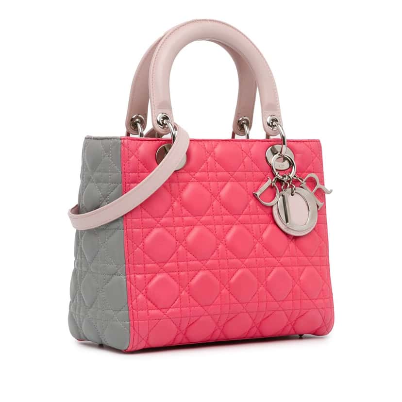 Dior Medium Tricolor Lambskin Cannage Lady Dior Pink Leather Good condition - Back View