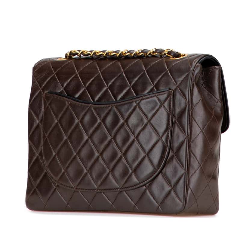 Chanel CC Quilted Lambskin Single Flap Brown Leather Good condition - Back View