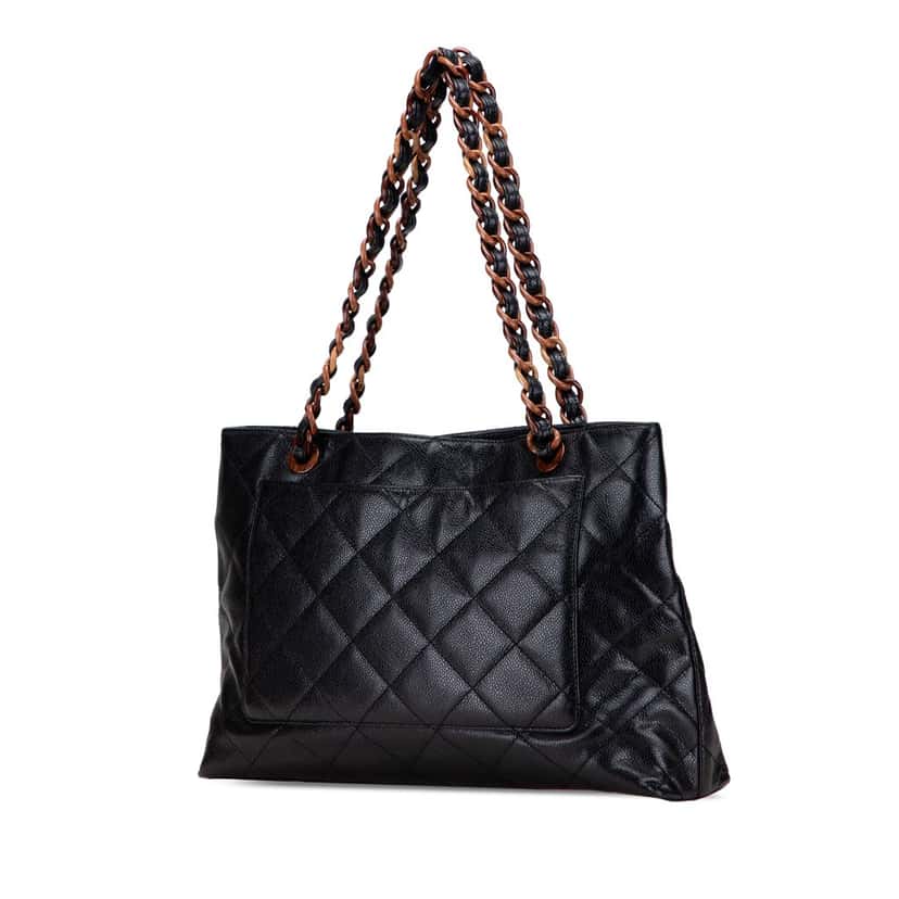 Chanel CC Quilted Caviar Tortoise Chain Tote Black Leather Good condition - Back View