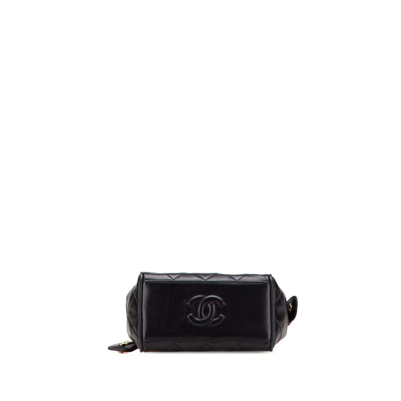 Chanel Mini Quilted Lambskin Chain Shoulder Bag Black Leather Good condition - Inside View