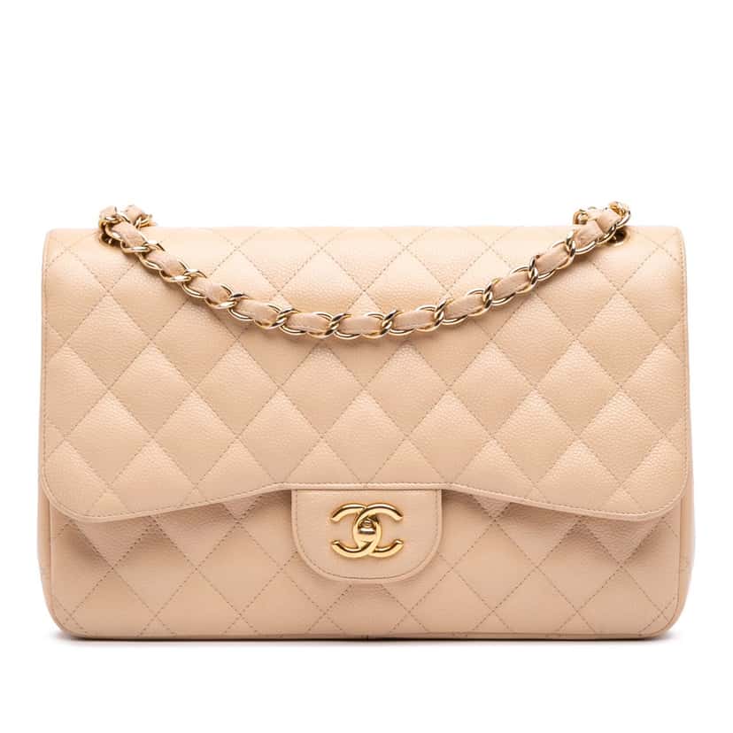 Chanel Jumbo Classic Caviar Double Flap Brown Leather Good condition - Front View