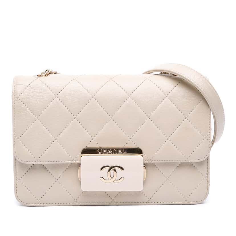 Chanel Mini Lambskin Beauty Lock Flap White Leather Good condition - Front View