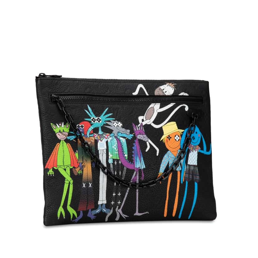 Louis Vuitton Virgil Abloh Monogram Taurillon Zoom With Friends A4 Pouch Black Leather Good condition - Back View