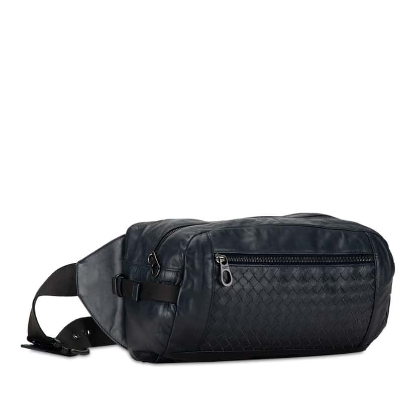 Bottega Veneta Intrecciato Belt Bag Blue Leather Good condition - Back View