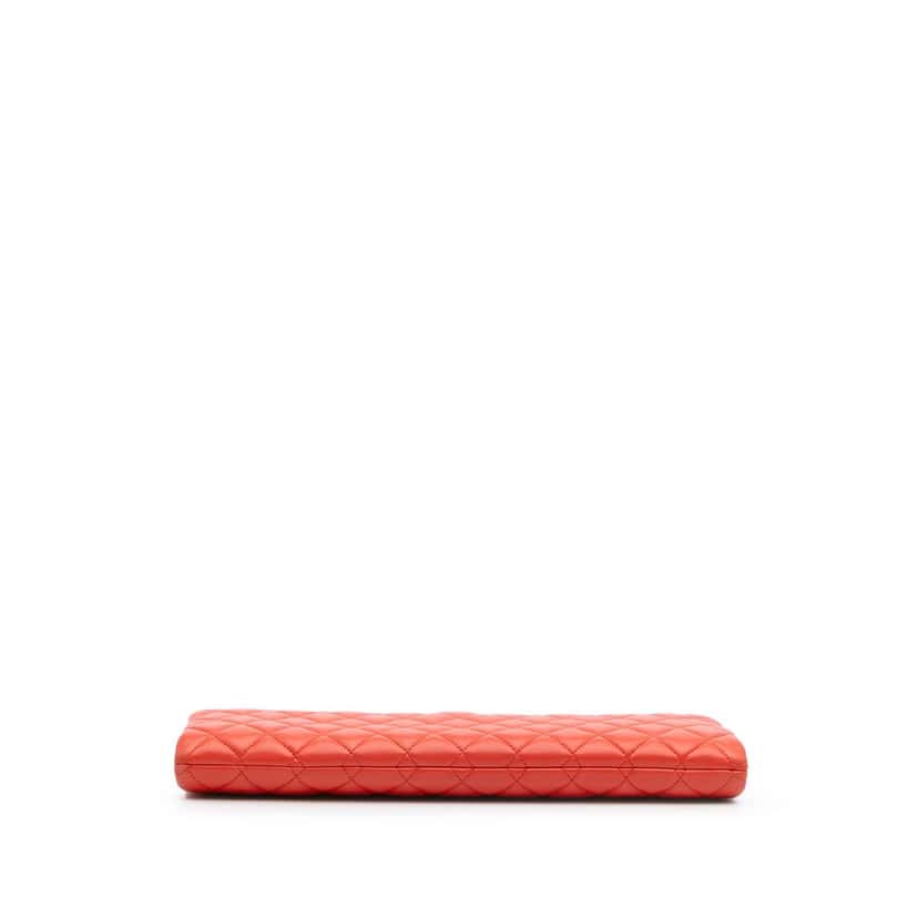 Chanel Quilted Lambskin Crystal Camellia Long Clutch Orange Leather Good condition - Inside View