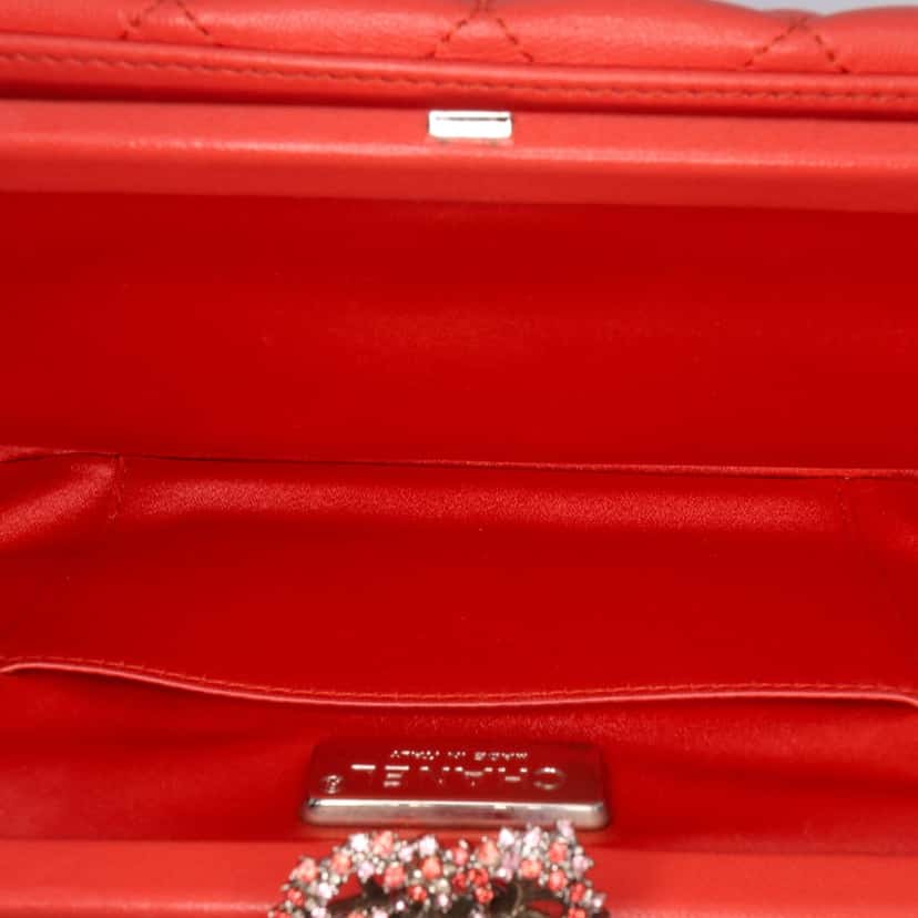 Chanel Quilted Lambskin Crystal Camellia Long Clutch Orange Leather Good condition - Model View
