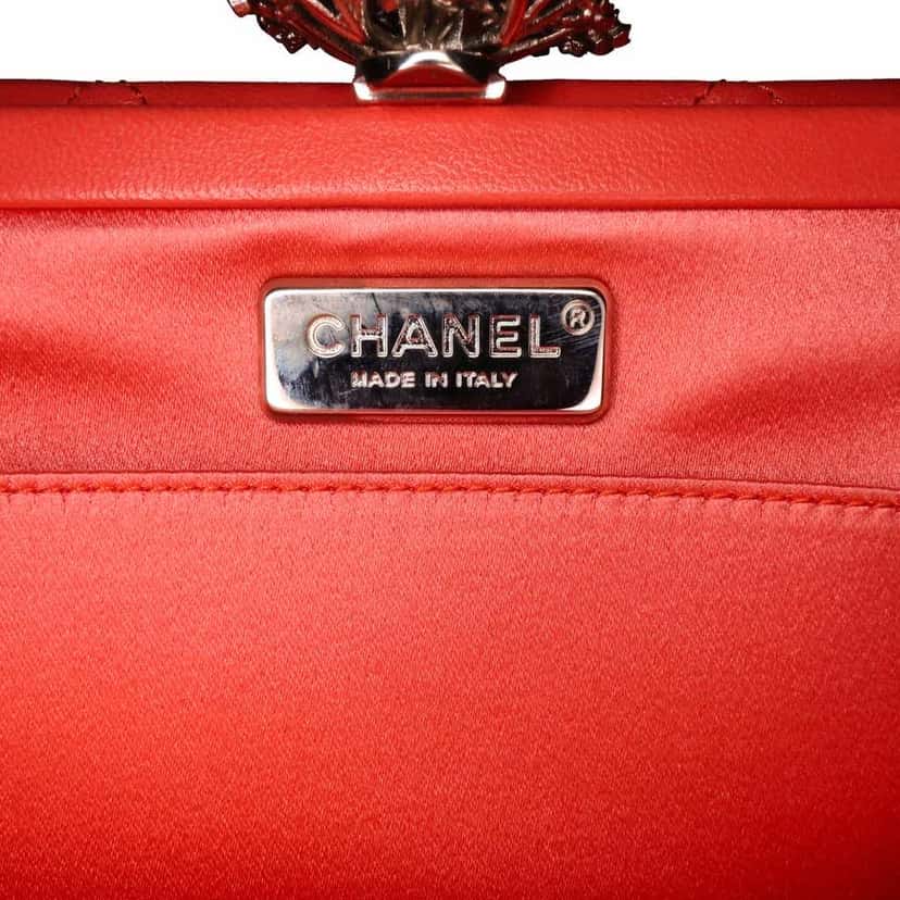 Chanel Quilted Lambskin Crystal Camellia Long Clutch Orange Leather Good condition - Box View