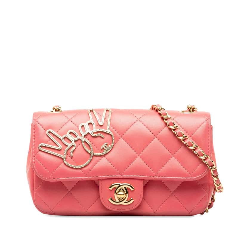 Chanel Extra Mini Lambskin V for Victory Flap Pink Leather Good condition - Front View
