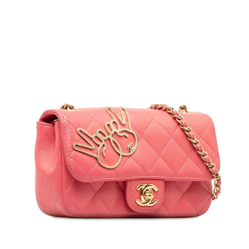 Chanel Extra Mini Lambskin V for Victory Flap Pink Leather Good condition - Back View