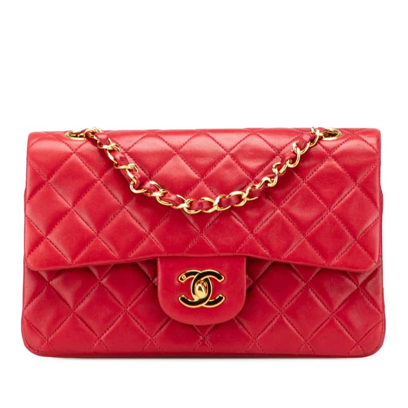 Chanel Small Classic Lambskin Double Flap Red Leather Good condition - Front View
