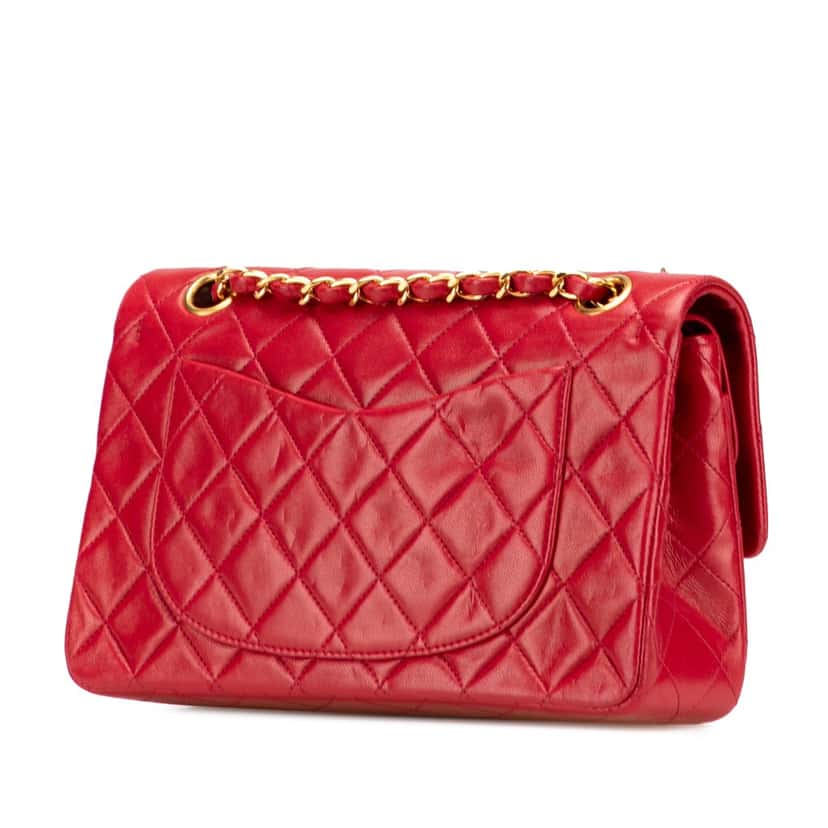 Chanel Small Classic Lambskin Double Flap Red Leather Good condition - Back View