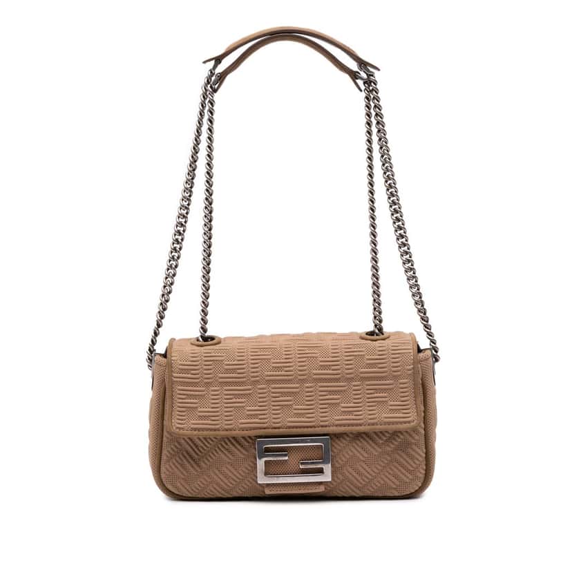 Fendi Zucca Canvas Chain Midi Baguette Brown Canvas Good condition - Front View