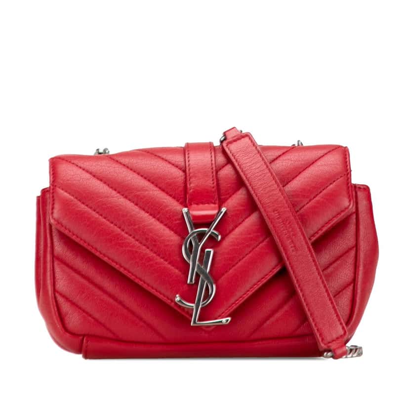 Saint Laurent Baby Sheepskin Chevron Classic Monogram Chain Bag Red Leather Good condition - Front View