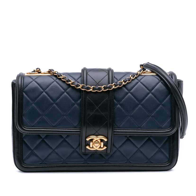 Chanel Medium Bicolor Quilted Lambskin Elegant CC Flap Blue Leather Good condition - Front View