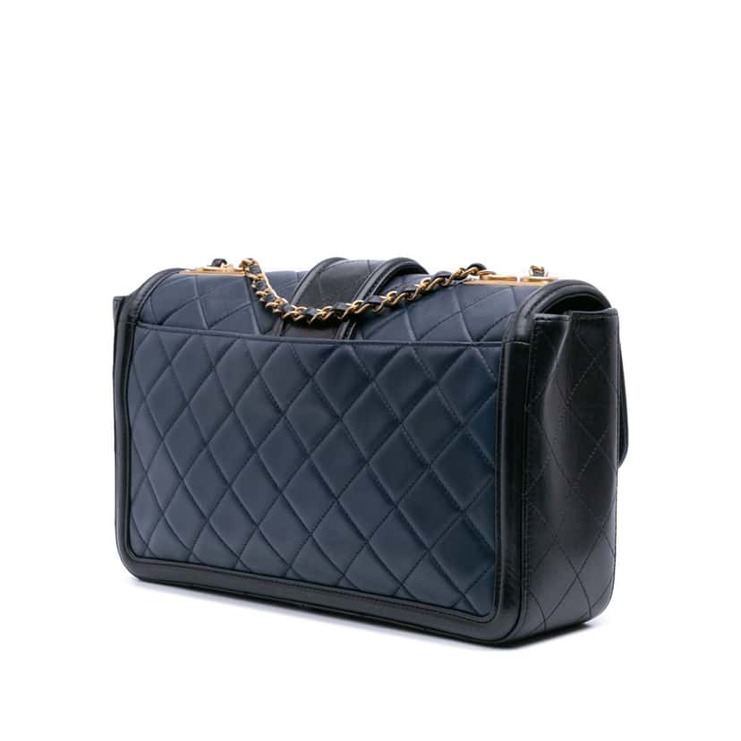 Chanel Medium Bicolor Quilted Lambskin Elegant CC Flap Blue Leather Good condition - Back View