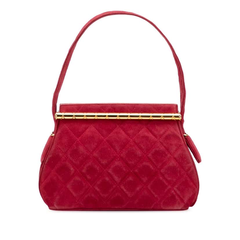 Chanel Quilted Suede Metal Frame Handbag Red Leather Very good condition - Front View