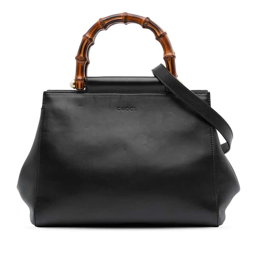 Gucci Small Leather Bamboo Nymphaea Satchel Black Leather Good condition - Front View