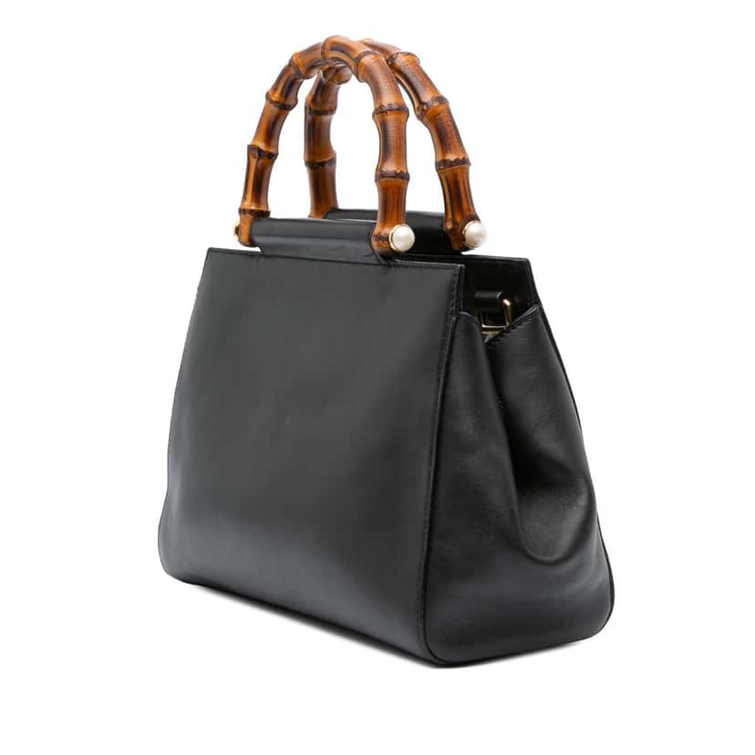 Gucci Small Leather Bamboo Nymphaea Satchel Black Leather Good condition - Back View