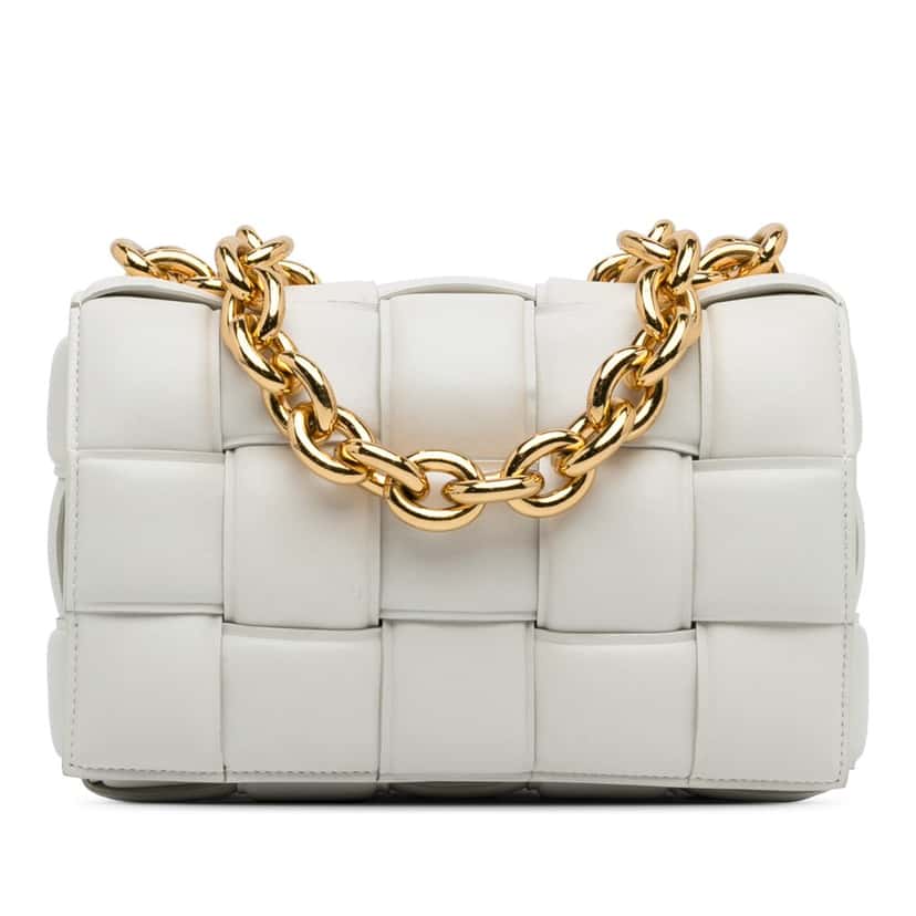Bottega Veneta Nappa Intrecciato Padded Chain Cassette Satchel White Leather Good condition - Front View