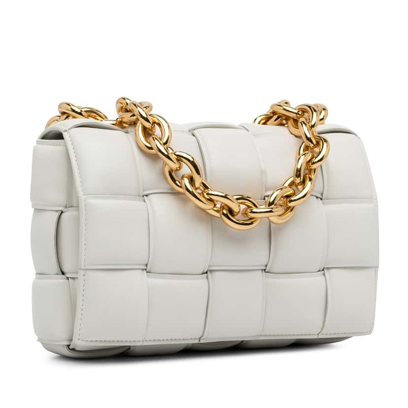 Bottega Veneta Nappa Intrecciato Padded Chain Cassette Satchel White Leather Good condition - Back View