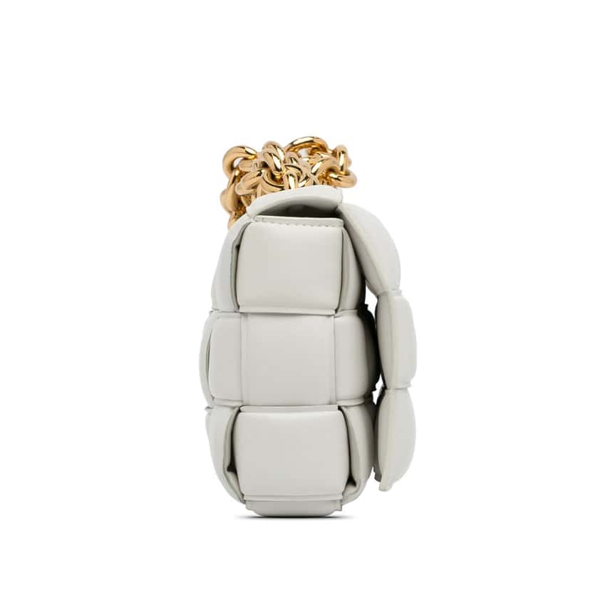 Bottega Veneta Nappa Intrecciato Padded Chain Cassette Satchel White Leather Good condition - Model View